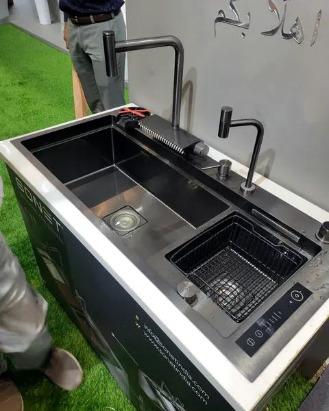 Kitchen sink and mixer, matte black, integrated drainer