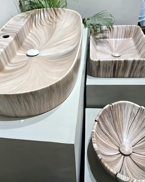 Vessel basin range, wood-look and fluted glaze