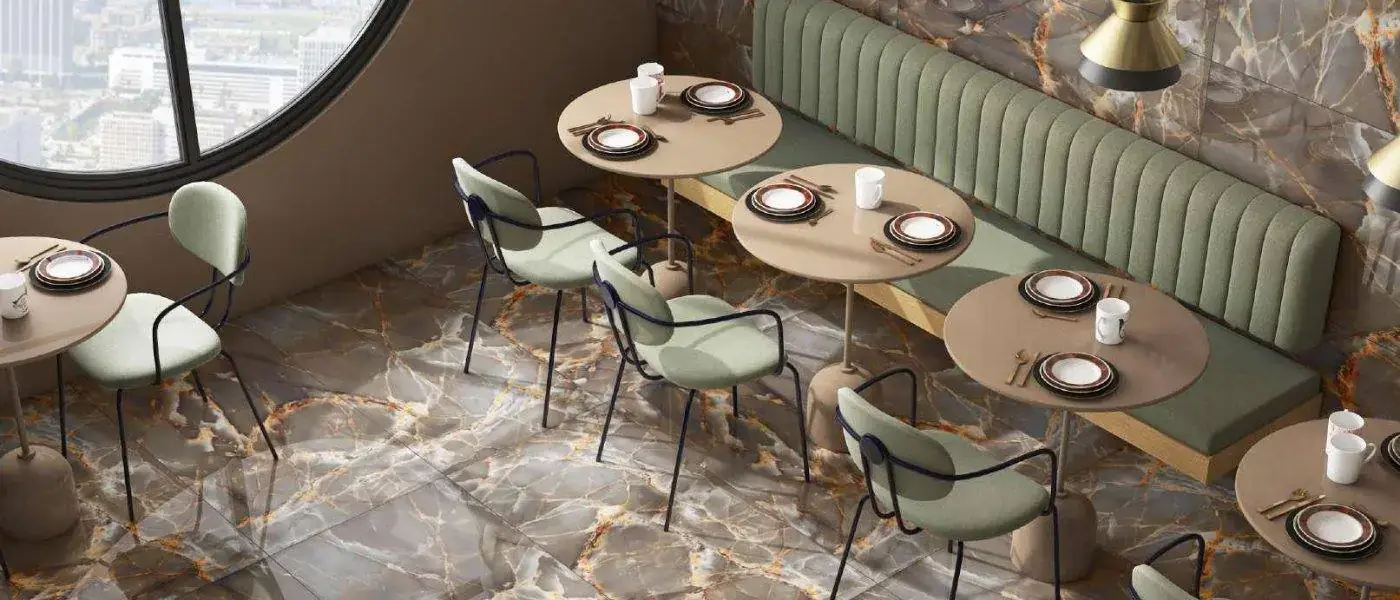 Restaurant marble floor installation, Seven Jewels