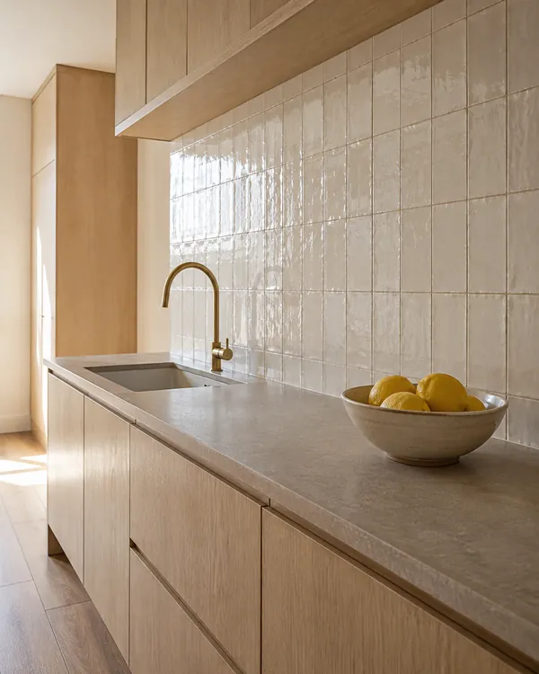 Gloss ceramic backsplash tile in a private residence kitchen