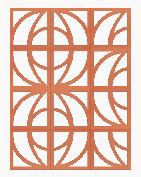 Petal Arc terracotta screen block, 205x205x62mm module