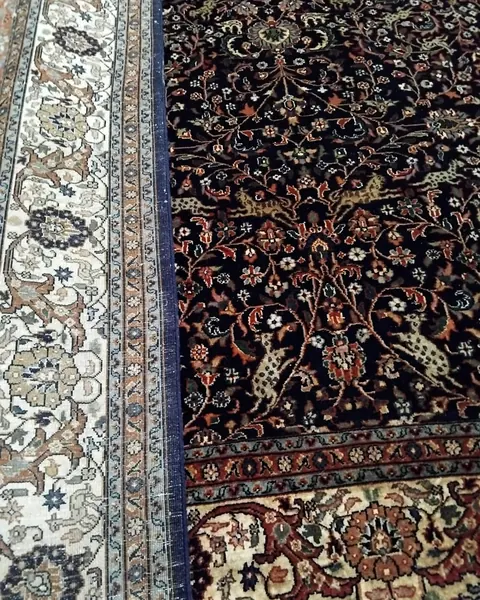 Hand-knotted rug, traditional medallion, deep indigo