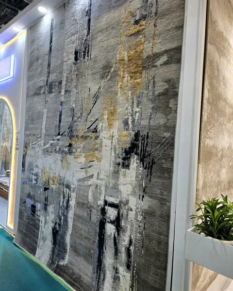Wall panel textile, abstract grey and gold