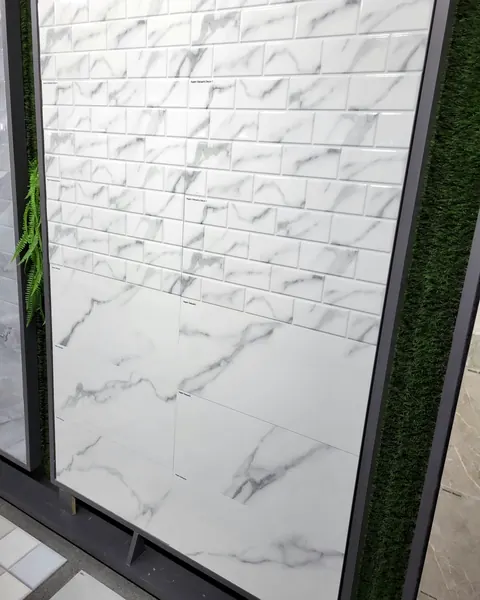 Marble-look porcelain wall panel, veined white