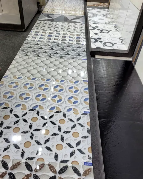 Encaustic-look pattern floor tile, multi-tone