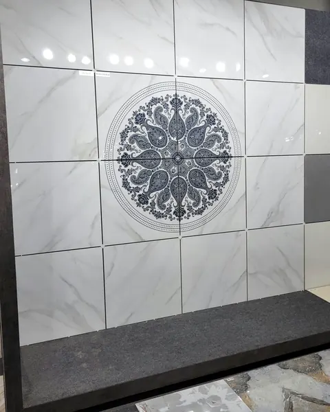 Decorative medallion floor inset, blue on white