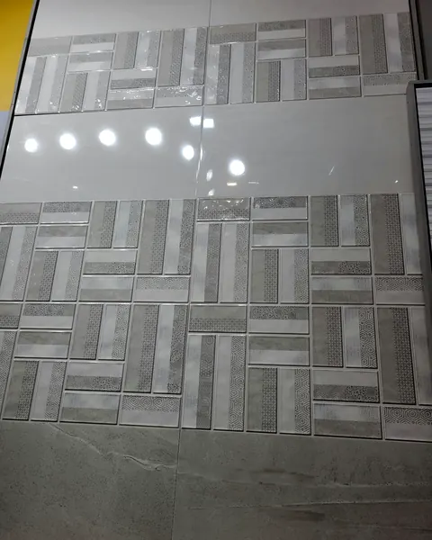 Geometric relief floor tile, grey satin